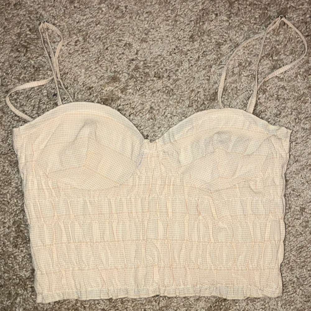 Zara Beige Checkered Crop Top